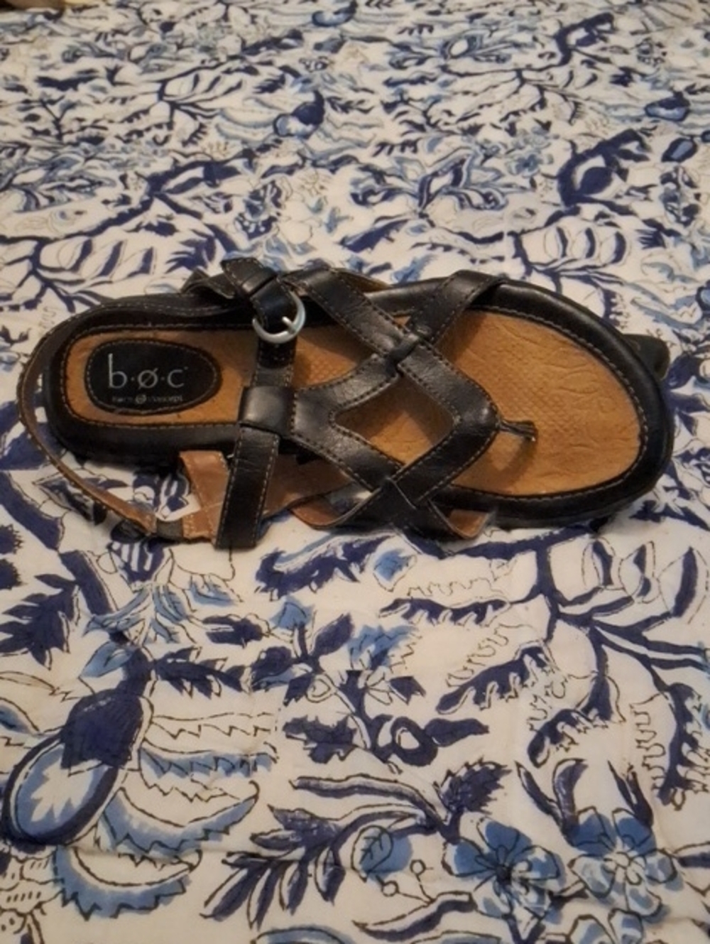 b.o.c. Black Leather Cross-Strap Women's Sandal